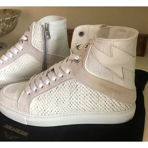 NIB Zadig & Voltaire High Flash Keith Leather Suede Sneaker Snake look Size 7 - Picture 4 of 13